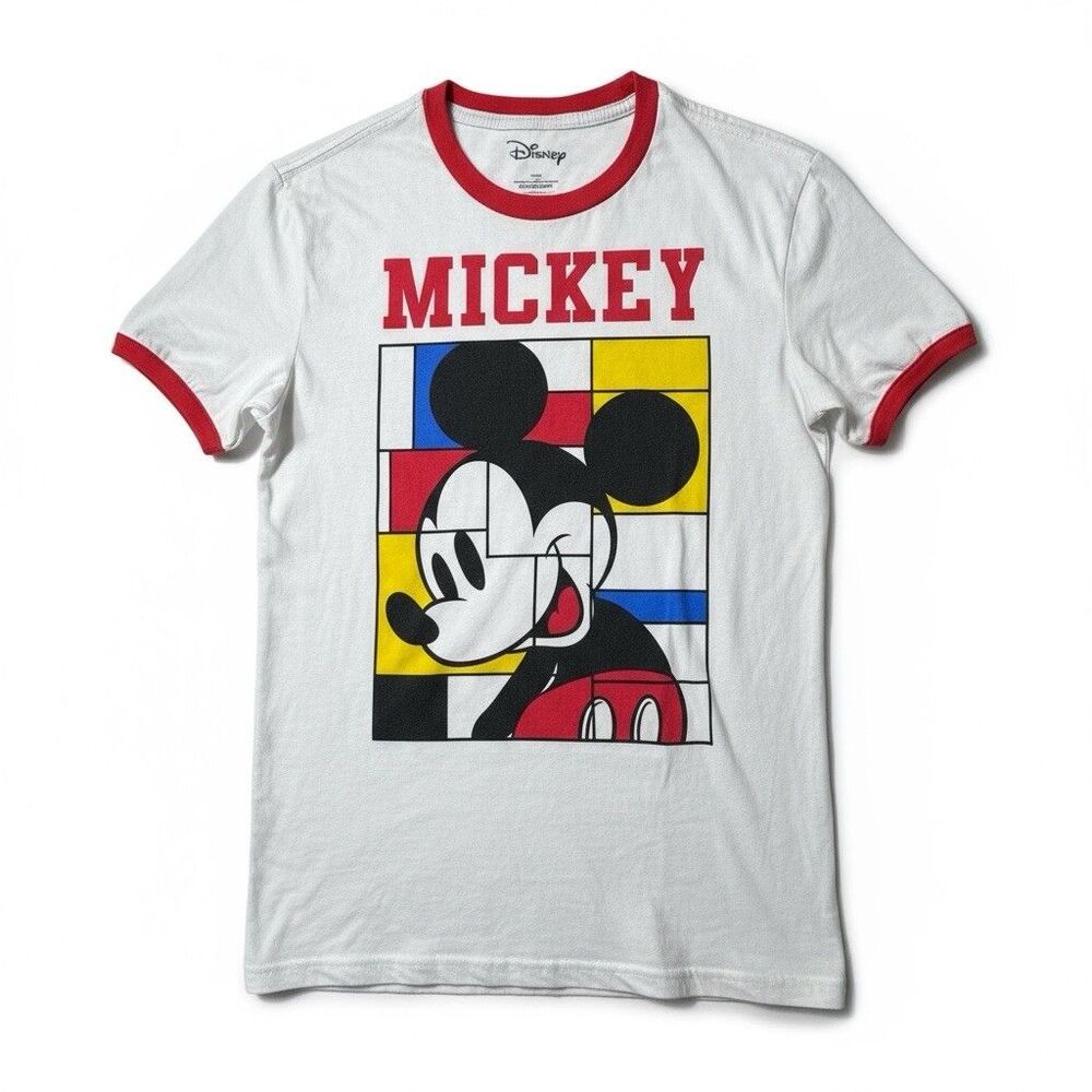 Mickey Mouse Mondrian style medium unisex ringer Tshirt Rare Artsy French Disney